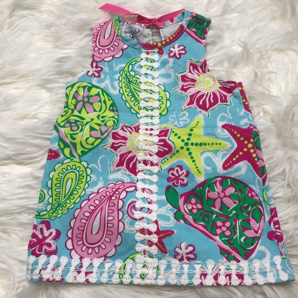Mudpie blue sea-life tunic top size 12-18 months- EUC